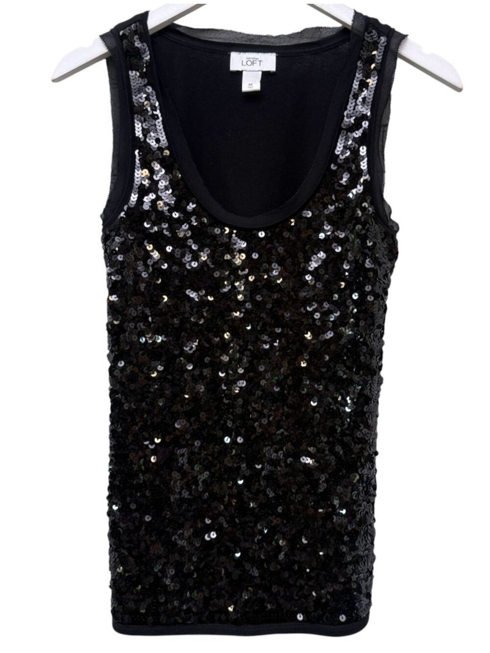 LOFT Black Sequin Tank Top Women's Size XS  Stretch Sparkle Evening Party